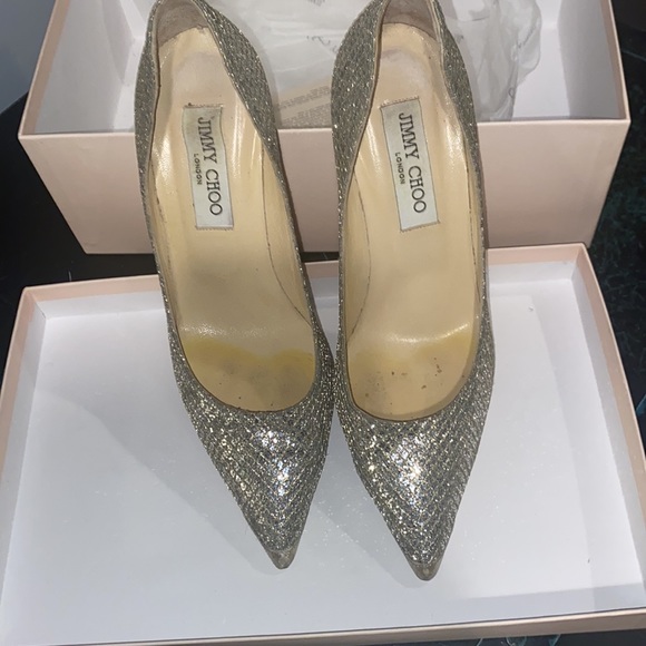 Jimmy Choo glitter fabric champagne pumps with gorgeous mirror heel - Picture 12 of 13